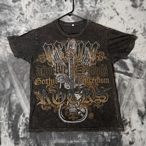 Vintage Y2k Grunge Short Sleeve Rock Guitar Large T-Shirt Tribal Wings